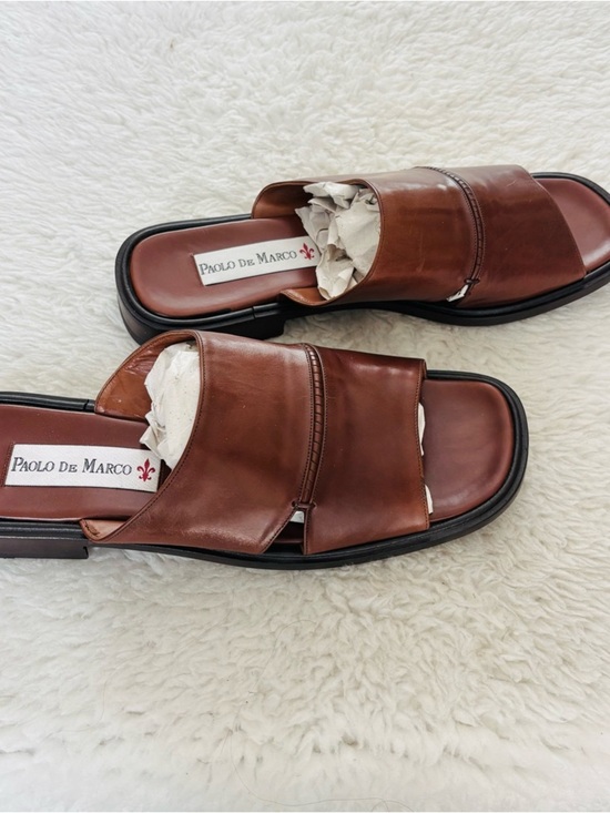 Paolo De Marco Handmade Brown Leather Slide Sandals size 14 M main image 13